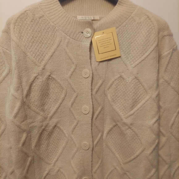 NWT NONIB Cable Button Cardigan Ivory Beige size L - Picture 5 of 9